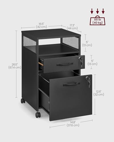 Image of VASAGLE 2 Drawer File Cabinet with Lock, Rolling Printer Stand