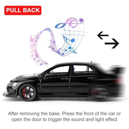 Image of FEXXA Toy Car Compatible for 1:32 Mitsu bishi Lancer Evolution Model, Pull Back Diecast Collectible Car with Sounds & Lights for Kids Boys Girls and Adults, Gift (Black)