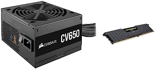 Image of Corsair CV650, CV Series, 80 Plus Bronze Certified, 650 Watt Non-Modular Power Supply - Black & Vengeance LPX 8GB (1x8GB) DDR4 3200MHZ C16 Desktop RAM (Black)