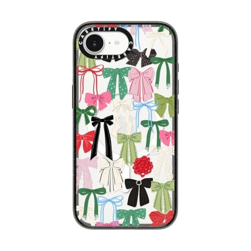 Coque iPhone 16e CASETiFY Impact noir transparent compatible MagSafe avec motif nœud chic