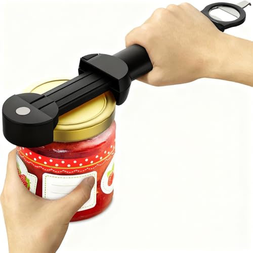 Abridor de botellas retráctil multifuncional, ajustable y multifuncional, con agarre para tapa de tarros, abridor de botellas para manos débiles, artritis de personas mayores (negro)