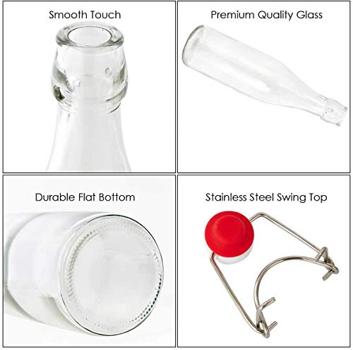 Image of Flip Glass Bottles to store homebrew, oil, vinaigrette, wines, beer, teas, Swing Top Easy Cap Clear, Round, 1000 ml, Set of 2, Clear.