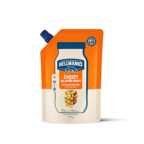 Image of Hellmann's Cheezy Jalapeno burst Mayo, 85g, for Ultimate Sandwich Experience, with Cheese and Jalapeno, 100% Vegetarian, World's No.1 Mayonnaise Brand