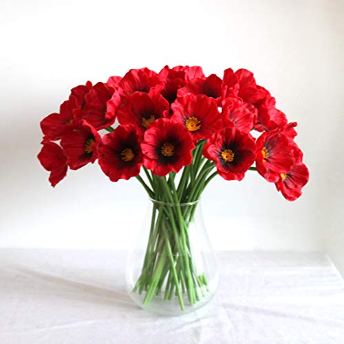 Mandy's 30pcs Red Poppies Artificial Flowers for Wedding Home & Kitchen PU 12.5"
