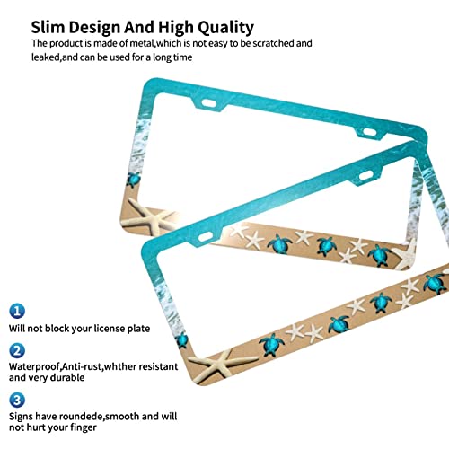 Sea Turtle Beach License Plate Frames Turquoise Car Accessories Aluminum Stainless Metal License Plate Holder Auto Car Accessories Tag Decorations With 2 Holes Screws Standard Size 2 Pcs Set For Men #TOP5
