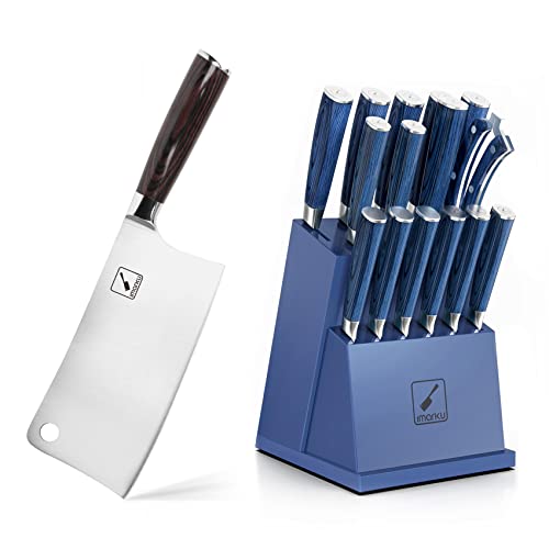 Imarku 7 Inch Meat Cleaver & 16-Piece Kitchen Knife Set With Block #TOP20