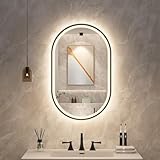 STARLEAD 800x500 mm Oval-Bathroom-Mirror-with-LED-Lights, Bluetooth, LED-Bathroom-Wall-Mirror with 3 Colours Dimmable, Defogging, IP44, HD Tempered Glass, Horizontal/Vertical, Black Paint