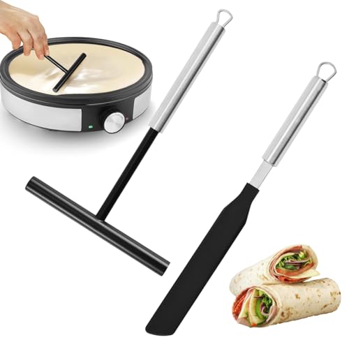 Parthan Distribuidor de masa para crepes de acero inoxidable, 2 unidades, para crepes finas, accesorios de cocina versátiles, fáciles de limpiar y aptos para lavavajillas, distribuidor de acero