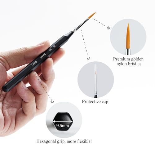 ARTIFY Miniature Drybrush Paint Brush Set: 14-Piece Round Small Detail Model Paintbrushes, Thin Mini Tiny Micro Paint Brushes for Miniature Painting