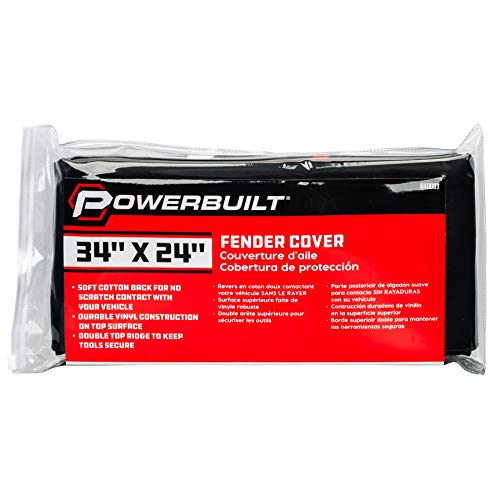 Powerbuilt 24"X 34" Black Plush Vinyl Fender Cover Protector Pad Mat, Mechanic And Car Repair Under Hood Protection - 640083 #TOP2
