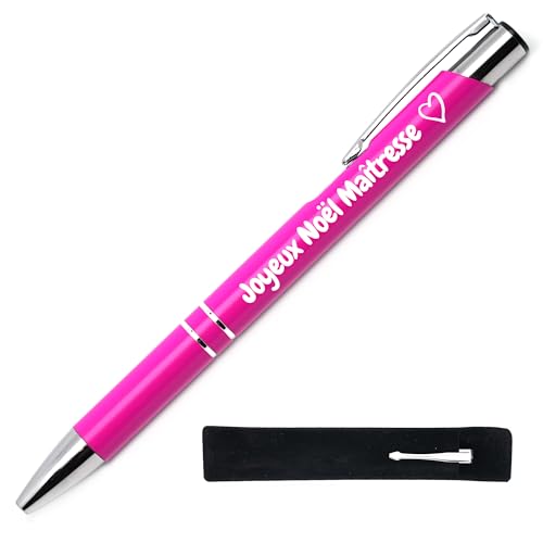 StarMaker Stylo personnalisé Joyeux Noël Maîtresse, cadeau Noël maîtresse, stylo en métal rose avec gravure,...