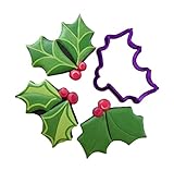 Holly with Berries Cookie Cutter and Fondant Cutter and Clay Cutter (3.5 Inch)