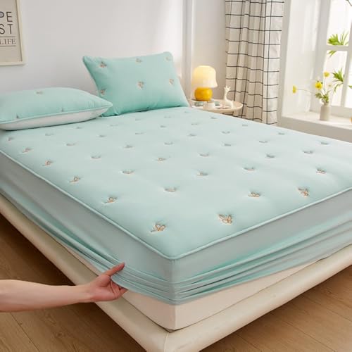 Topper Protector De Cama De Motivo De Mariposa Lavable con Correas Elásticas, Almohadilla Protector De Cubierta De Colchón De Confort, Cubierta De Colchón Transpirable-Green||180 * 220cm