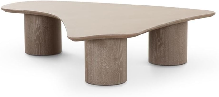 Pemberly Row Contemporary Coffee Table, Low Design, Washed Ash Wood, Protective Coating, Tapered Edge, Handmade Chic Style, 55.2" W x 46.1" D x 12.6" H, Modern Living Room Centerpiece