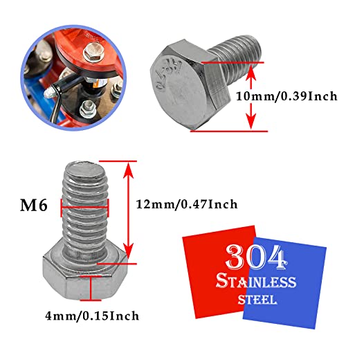 Image of M6x12mm Left Hand Hex Bolt,304 Stainless Steel Reverse Threaded Hex Bolts,Silver Fully Threaded Hex Bolts(10Pcs)