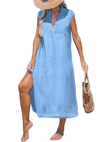 Image of CUPSHE Women's Swimsuit Coverup Casual Sleeveless Side Split Long Cardigans V Neck Midi Beach Dress