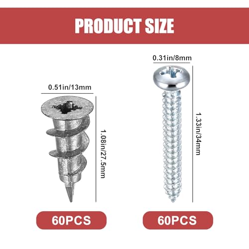 120 Pcs Self Drilling Plasterboard Fixings Raw Plugs and Screws, Cavity Wall Screws and Drywall Anchors - Image 2