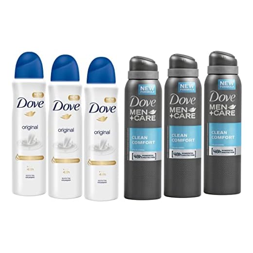 Dove Anti-Perspirant Deodorant Variety, 3 Bottles Dove Anti-Perspirant Deodorant Original & 3 Bottles Dove Men + Care Clean Comfort Spray Deodorant 48hr 150ML / 5.07 Oz - International Version, 30.42 Ounce (Pack of 6)