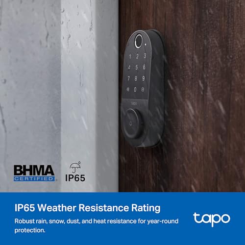 Locks Tapo Smart Wi-Fi Door Lock, Deadbolt | Keyless Entry, Fingerprint Recognition, Touchscreen Keypad & in-App Monitoring with Scheduled Access|1-Year Rechargeable Battery | BHMA Grade 2 | DL110 SmartThings Compatible Locks Tapo Smart Wi-Fi Door Lock, Deadbolt | Keyless Entry, Fingerprint Recognition, Touchscreen Keypad & in-App Monitoring with Scheduled Access|1-Year Rechargeable Battery | BHMA Grade 2 | DL110 SmartThings Compatible