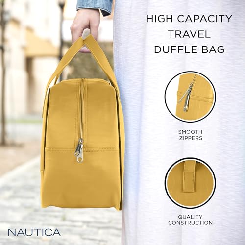 Image of Nautica Duffle Bag for Travel | Stylish Leatherette Luggage | Compact and Comfortable for Travelling |Hand Duffel Bag |Gym Duffle Bag |Suitable for Men and Women 25 L- NTDUF4001 (Dark Yellow)