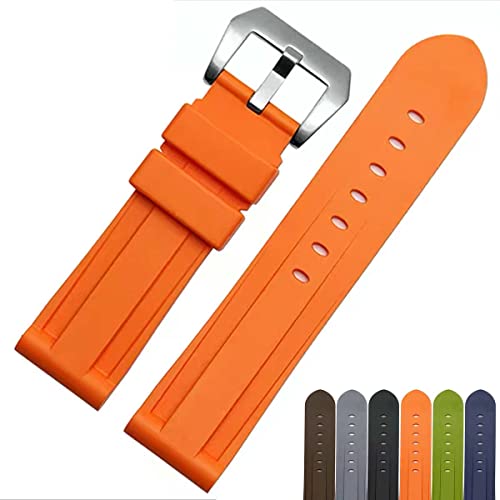 Strapseeker Simon Silicone Replacement Watch Strap For Most Watches- Waterproof Breathable Sporty Rubber Watch Band For Men Unisex Women- Watchbands Sizes: 20Mm, 22Mm, 24Mm, 26Mm- Choose Colors (24Mm, Orange) #TOP5