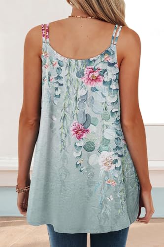 Tank Top with Built in Bra Casual Dusty Blue Floral Print Cami for Women Comfy Loose Fit XS-5XL4