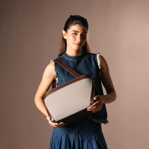 Image of Theater Check Tweed Shoulder Bag for Women | Structured Handbag with Faux Leather Trim | Spacious Medium Work Tote with Adjustable Strap | Office & Daily Use