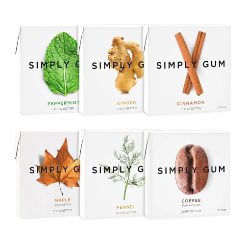 SIMPLY Gum Variety Pack (Assorted Flavors), Plastic-Free Natural Chewing Gum, 6 pack (90 pieces) |...