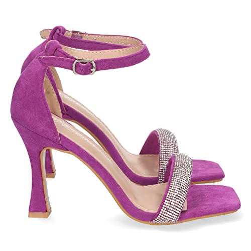 shoes&blues.es 67305-Sandalia de Tacon para Mujer, Comoda, Pala con Strass, y Cierre de Hebilla, Otono Invierno 2022. Talla 36 Lila