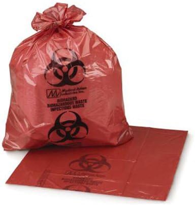 Medegen 115H Biohazardous Waste Bag, Star Seal, Coreless Roll, Red/Black, 1.10 mil Gauge, 7 Gallon-10 Gallon Capacity, 23" Width, 23" Length, Pack of 500