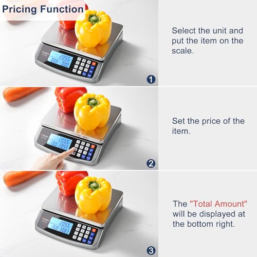 Image of Atogou 110lb Food Scale, Commercial Kitchen Scale with Price Computing, Plug-in Usable, 0.05oz /1g, 304 Stainless Steel, for Cooking, Vegetables, Farm, Industry, Counting. LC300 Grey