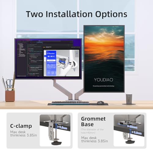 Image of Suptek Dual Monitor Mount Stand-Height Adjustable Gas Spring Monitor Arm Desk Mount for 2 Computer Screens 17 to 32 inches - Each Arm Holds up to 22lbs,Silver(MD8SPS)
