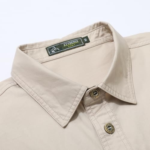 Zyvrenix Men's Long Sleeve Button Down Cotton Shirts with Pockets Apricot S - image 3