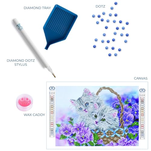 Image of DIAMOND DOTZ Kitty Basket Diamond Painting Kits for Adults - Diamond Art Kits a Relaxing Creative Craft Kit with Dotz Gems 15x20.5