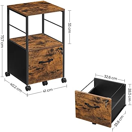 VASAGLE Filing Cabinet for Home Office, Rolling File Cabinet with Drawer, for Suspended Folder, A4 and Letter Size Documents, Printer Stand with Castors, Industrial, Rustic Brown and Black OFC044B01