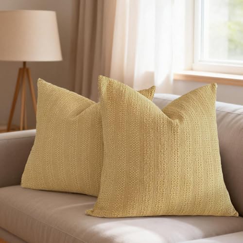 Image of 26x26 Pillow Covers Boho Euro Shams Set of 2 Decorative Throw Pillow Covers Cotton Large Square Pillowcase for Couch Bed, Yellow