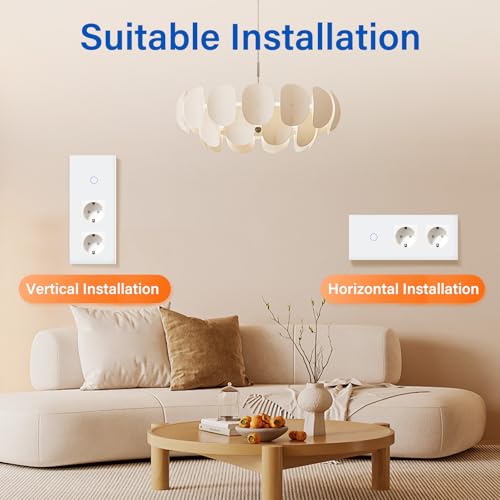 BSEED Touch Lichtschalter mit Schuko Steckdose mit LED Anzeiger 1 Fach 2 Wege Glas Lichtschalter mit Doppelt Wandsteckdosen Wei&szlig; 228mm