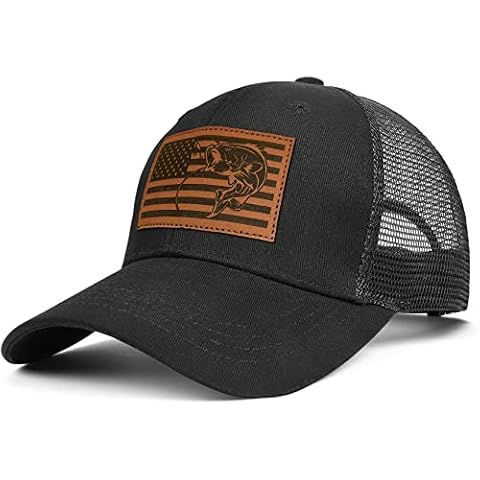 Simocked Fish American Flag Trucker Hat Fishing Hat - Fishing Gifts for Men - Snapback Baseball Cap Cover