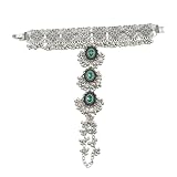 Vintage Bollywood Ethnic Finger Ring Bracelet for Women Green Crystal Turquoise Beaded Ball Adjustable Chain Link Harness Slave Wrist Hand Bracelets Rings Boho Indian Oxidized Jewelry Gifts (Green CZ)