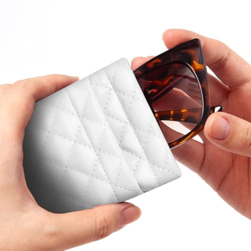 Image of Double Eyeglass Case Squeeze Top Glasses Pouch, Leather Soft Sunglasses Case with Carrying Strap