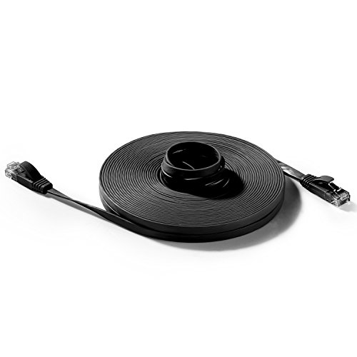 Hexagon Network - Ethernet Cable Cat6 Flat 50ft Black, Network Cable Cat 6 Flat Slim Ethernet Patch Cable, Internet Cable with Snagless RJ45 Connectors - 50 Feet Black