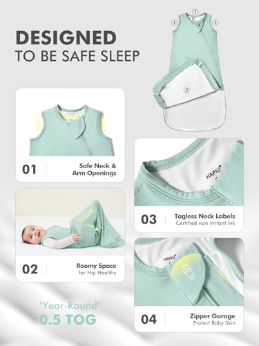 Image of HAPIU Unisex Rayon Made from Bamboo Baby Sleep Sack TOG 0.5, 2-Way Premium Zipper, Wearable Blanket