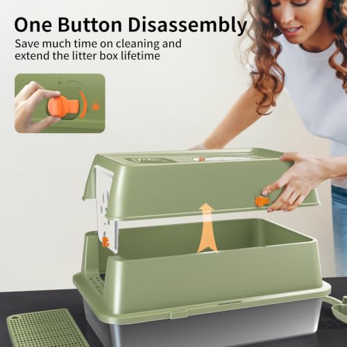 Image of Stainless Steel Cat Litter Box with Lid, Flip-Top XL Large, Green