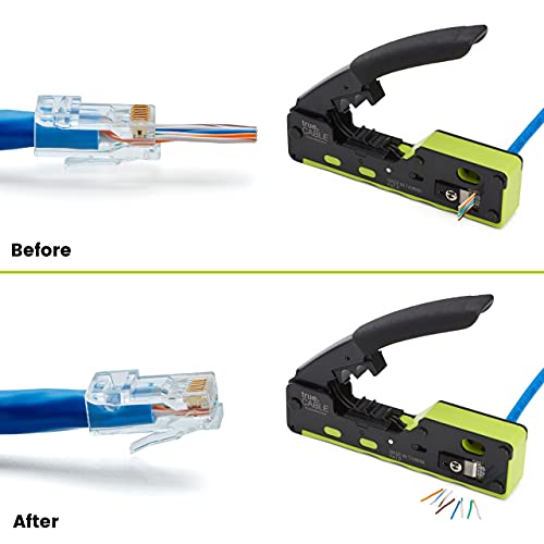 Image of trueCABLE Cat6A Extra Large RJ45 Pass Through Connectors, Staggered, Unshielded (UTP) Modular Plug, UL Listed, EZ Crimp End, Gold Plated 3 Prong 8P8C, 20 Pieces
