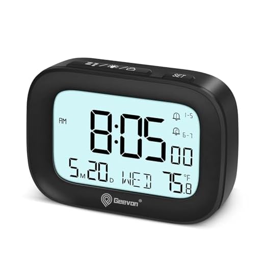 Geevon Small Travel Alarm Clock, Digital Alarm Clocks for Bedrooms Home Office, Battery Operated Desk Clock with 3 Inch Large Display, 2 Alarms, 5s Backlight, Snooze, Indoor Temperature, Black