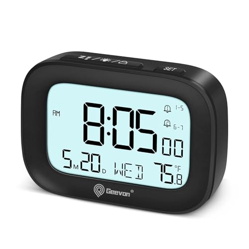 Geevon-Small-Travel-Alarm-Clock-Digital-Alarm-Clocks-for-Bedrooms-Home-Office-Battery-Operated-Desk-Clock-with-3-Inch-Large-Display-2-Alarms-5s-Backlight-Snooze-Indoor-Temperature-Black Geevon Small Travel Alarm Clock, Digital Alarm Clocks for Bedrooms Home Office, Battery Operated Desk Clock with 3 Inch Large Display, 2 Alarms, 5s Backlight, Snooze, Indoor Temperature, Black - Image 1