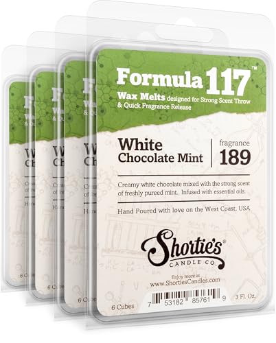 Shortie's Candle Company White Chocolate Mint Wax Melts Bulk Pack - Formula 117-4 Highly Scented 3 Oz. Bars (12 Oz. Total) - Made with Natural Oils - Bakery & Food Air Freshener Cubes Collection