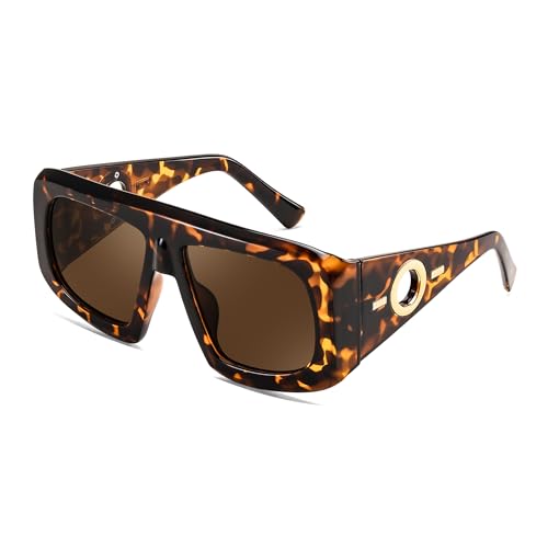 FEISEDY Retro Oversized Avaitor Sunglasses for Women Men Bold Thick Frame Flat Top Shades B0126