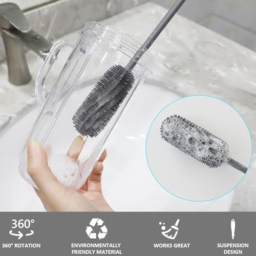 Image of 15.7 inch Silicone Bottle Brush, ddLUCK Water Bottle Cleaner Brush for Stanley, Hydroflasks, Glass, Thermos Sports Bottle, Vase and Glassware, Bottle Brush Cleaner for Small Narrow Neck Containers (Gray)
