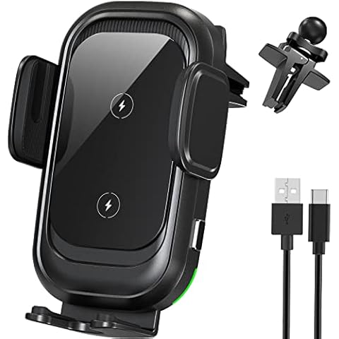 ULTRICS Wireless Car Charger, 15W Fast Charging Auto-Clamping 2 in 1 Car Phone Holder Wireless Charger Mount Compatible with iPhone 14 Pro Max/13 Pro/12/11/XS/XR/X, Galaxy S22 Ultra/S21/S20/ Note 20 Cover